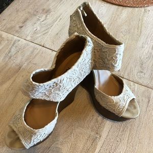 Charlotte Russe cream lace and wood wedges